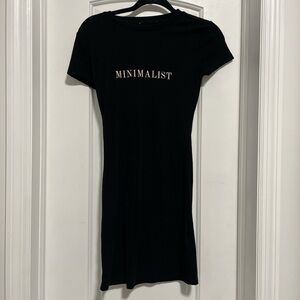 Black mini bodycon dress with minimalist print